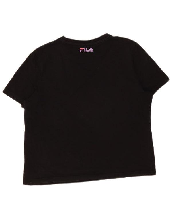 Fila Womens Crop Graphic T-Shirt Top UK 12 Medium Black Cotton