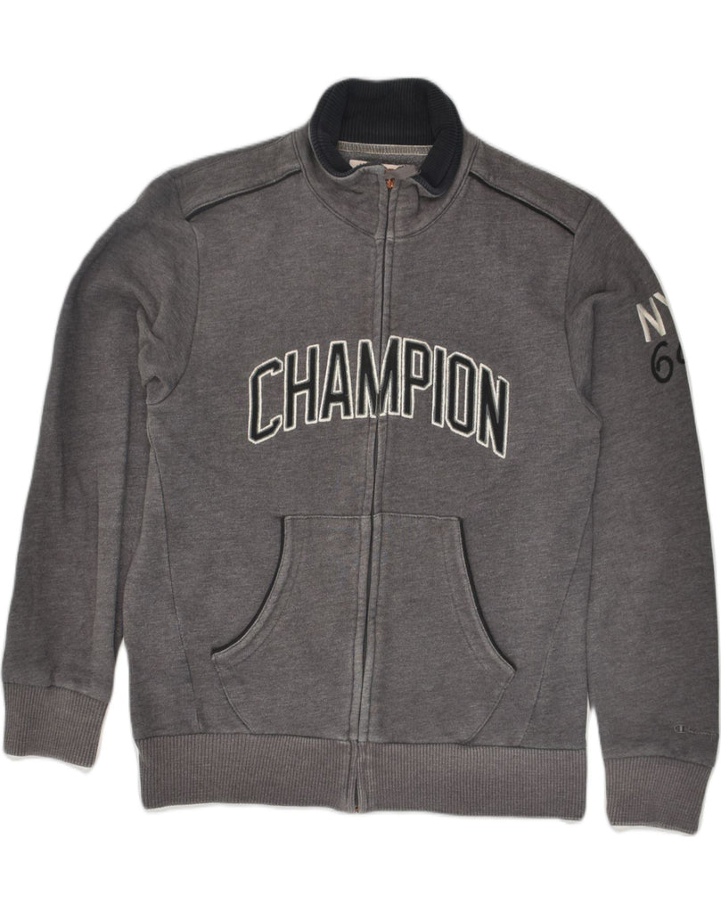 CHAMPION Mens Graphic Tracksuit Top Jacket Medium Grey Cotton | Vintage Champion | Thrift | Second-Hand Champion | Used Clothing | Messina Hembry 