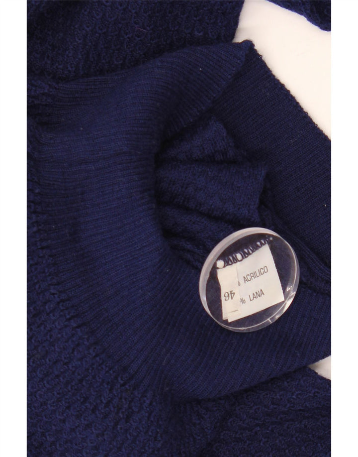 VINTAGE Womens V-Neck Jumper Sweater IT 46 Large Navy Blue Acrylic