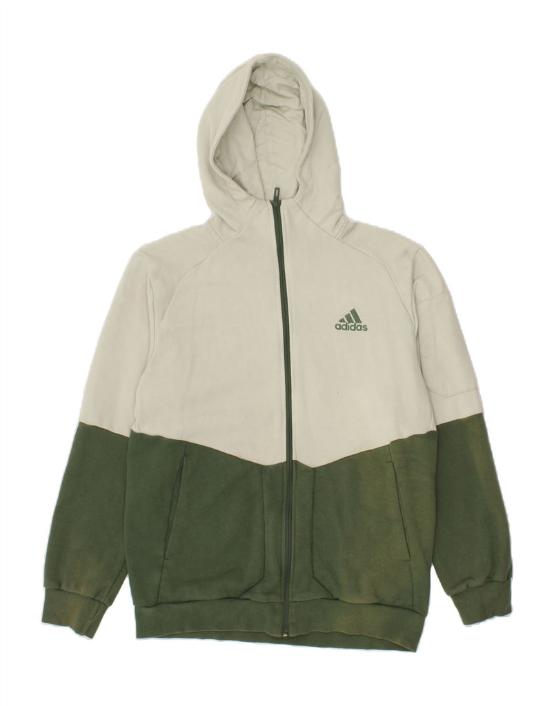 ADIDAS Mens Zip Hoodie Sweater Small Green Colourblock Cotton Vintage Adidas and Second-Hand Adidas from Messina Hembry 