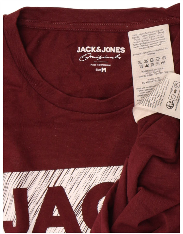 Jack & Jones Mens Graphic T-Shirt Top Medium Maroon Cotton