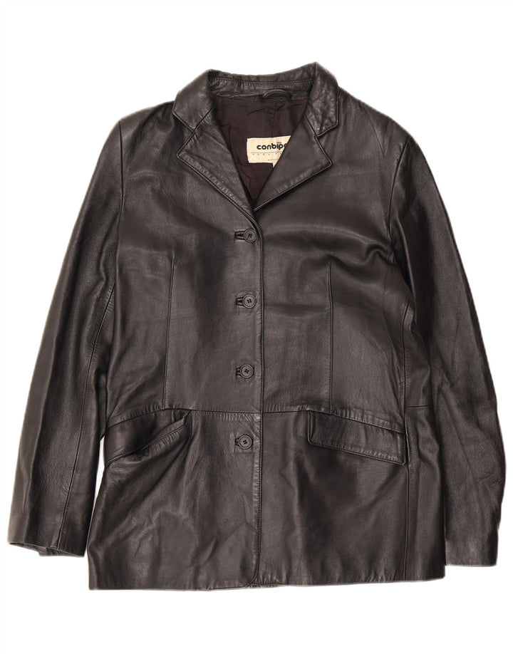 Conbipel Womens Leather 4 Button Blazer Jacket IT 48 XL Black