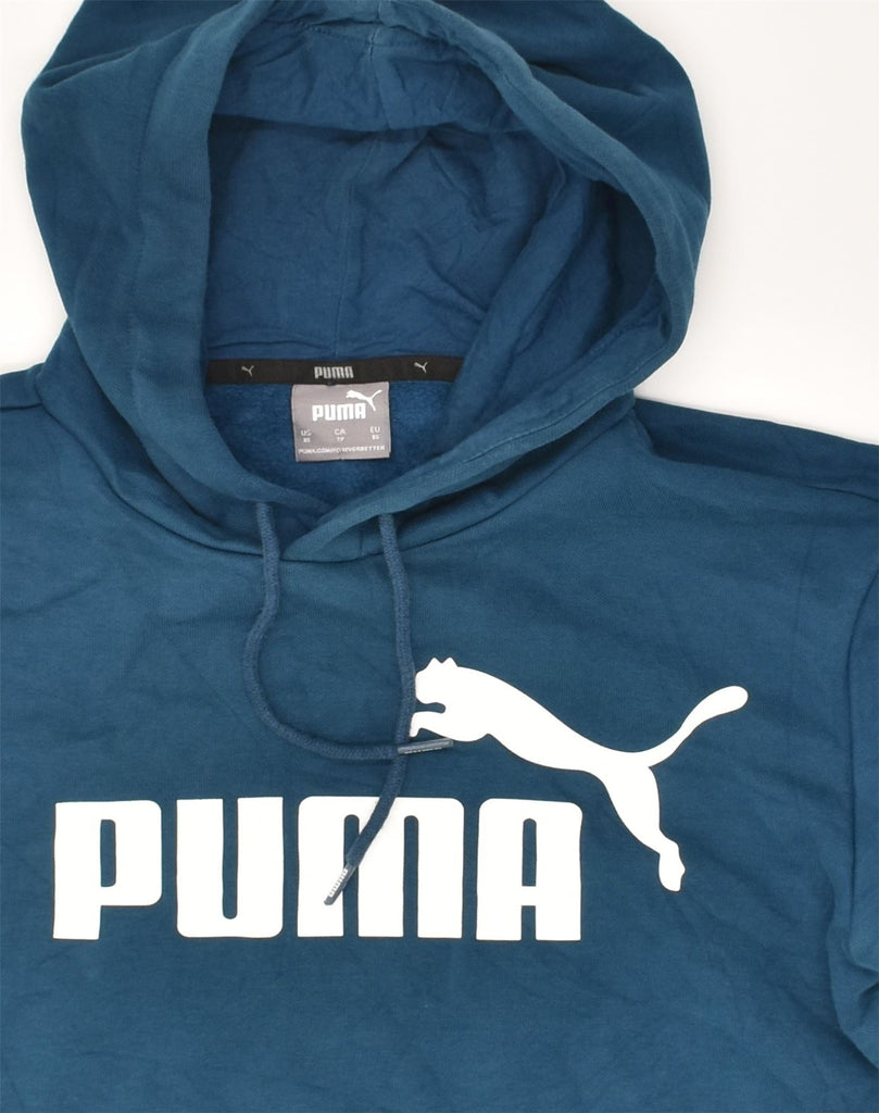 PUMA Mens Loose Fit Graphic Hoodie Jumper XS Blue Cotton | Vintage Puma | Thrift | Second-Hand Puma | Used Clothing | Messina Hembry 