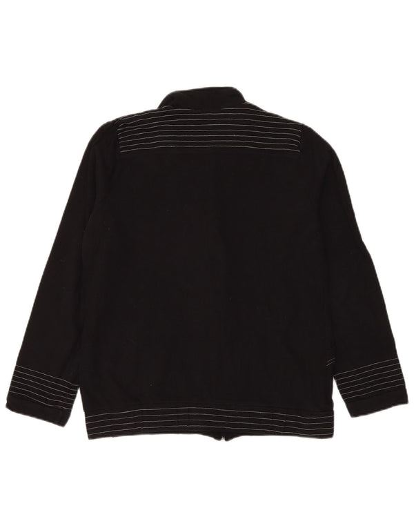 Fila Womens Tracksuit Top Jacket UK 12 Medium Black Striped Cotton