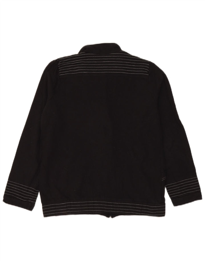 Fila Womens Tracksuit Top Jacket UK 12 Medium Black Striped Cotton