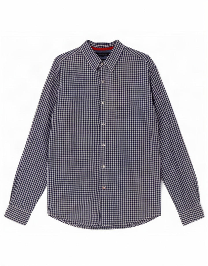 Tommy Hilfiger Mens Shirt Medium Blue Gingham Linen