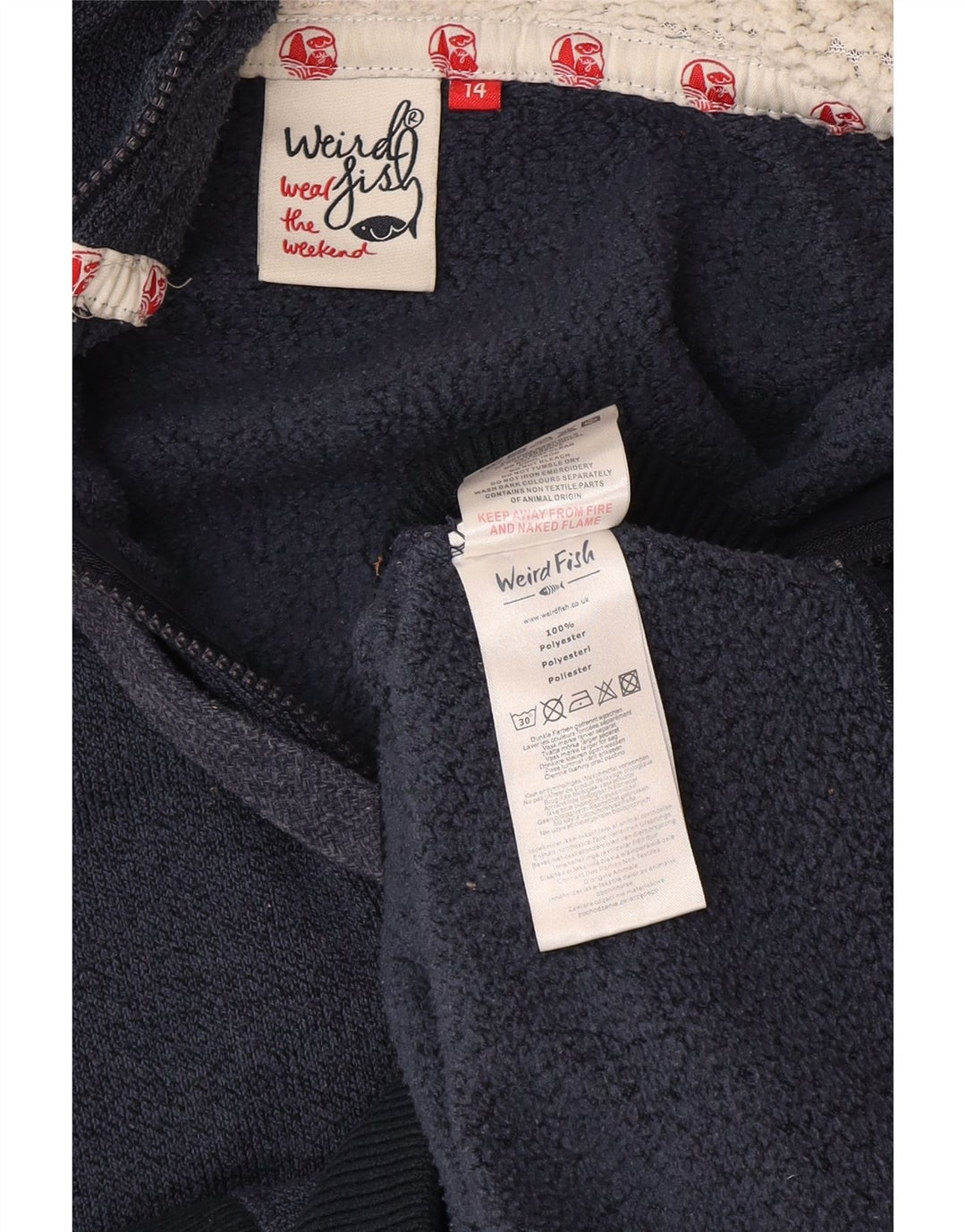 Weird Fish Womens Zip Hoodie Sweater UK 14 Large Navy Blue Polyester