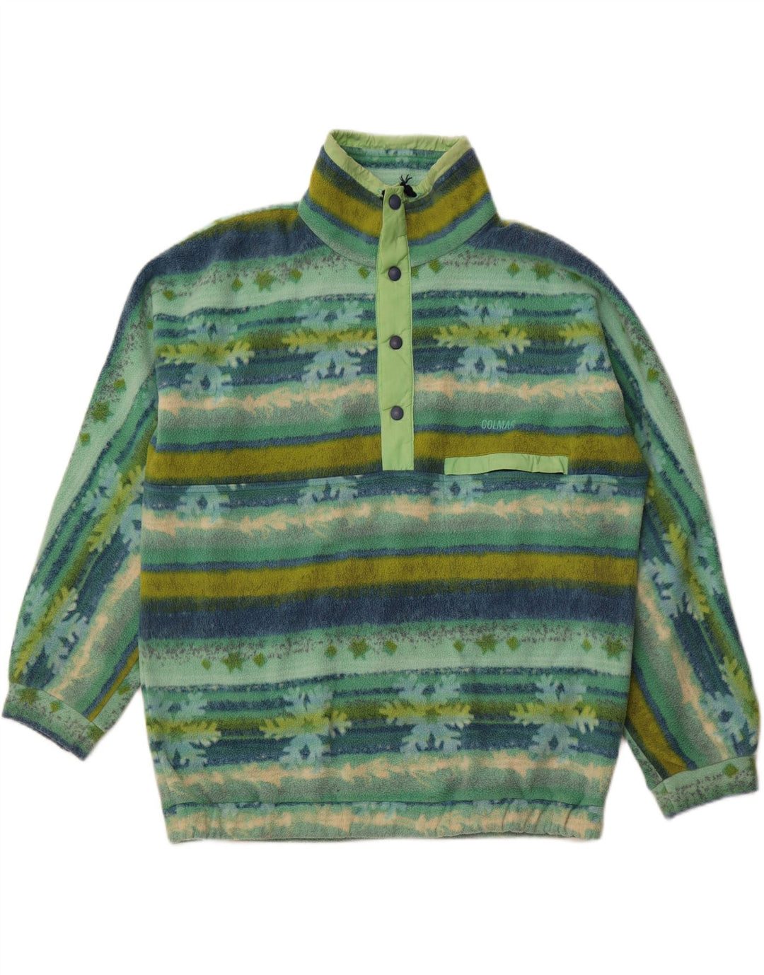 COLMAR Mens Button Neck Fleece Jumper XL Green Fair Isle