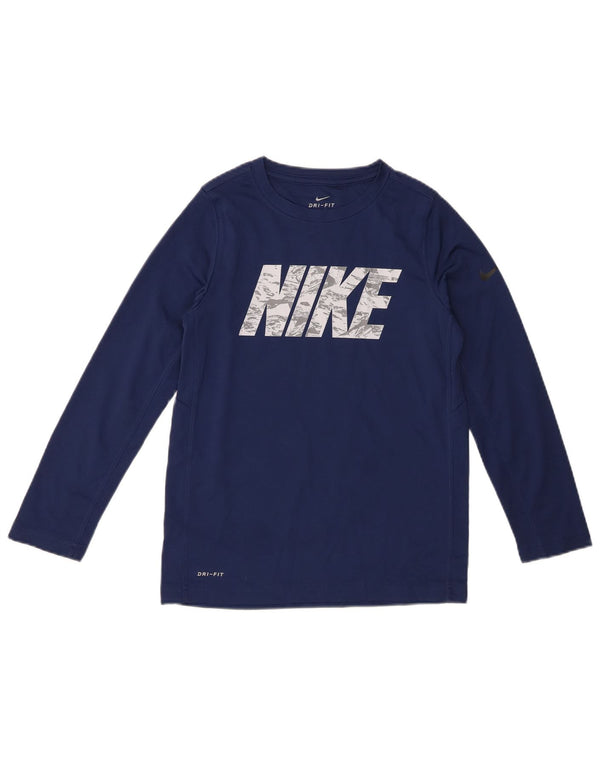 Nike Boys Dri Fit Graphic Top Long Sleeve 10-11 Years Medium Navy Blue