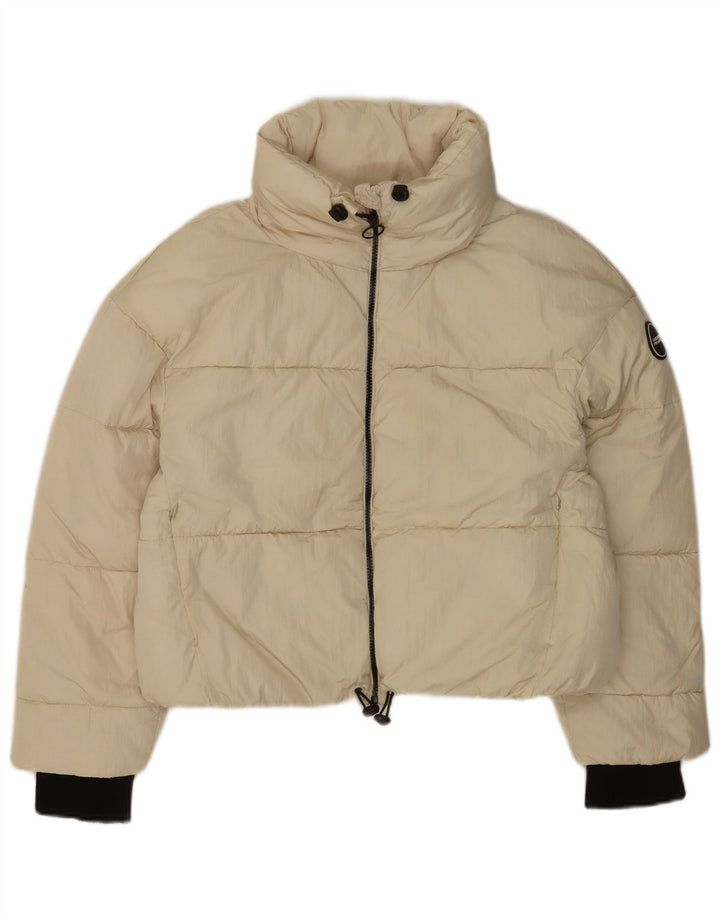 Zara Womens Crop Oversized Padded Jacket UK 14 Medium Beige Nylon