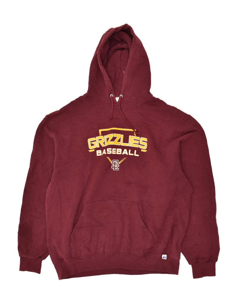 RUSSELL ATHLETIC Mens Grizzlies Graphic Hoodie Jumper XL Maroon Cotton | Vintage Russell Athletic | Thrift | Second-Hand Russell Athletic | Used Clothing | Messina Hembry 