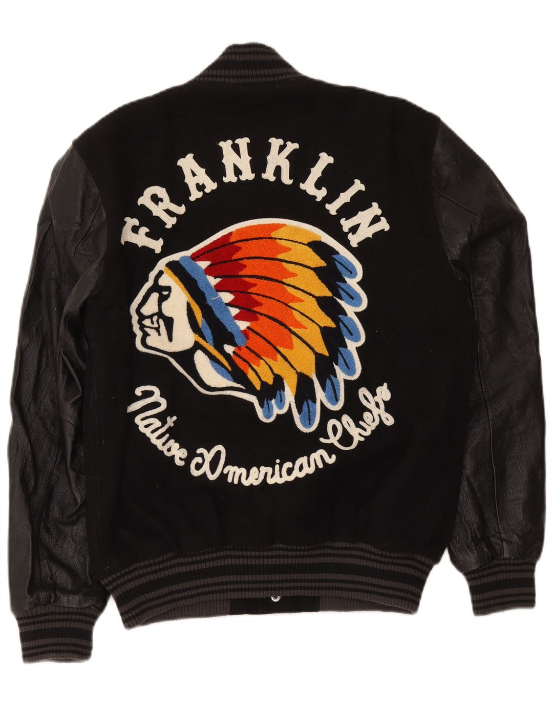 Franklin Marshall Mens Varsity Jacket UK 38 Medium Black Colourblock