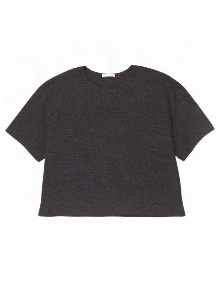 Zara Womens T-Shirt Top UK 12 Medium Grey Cotton