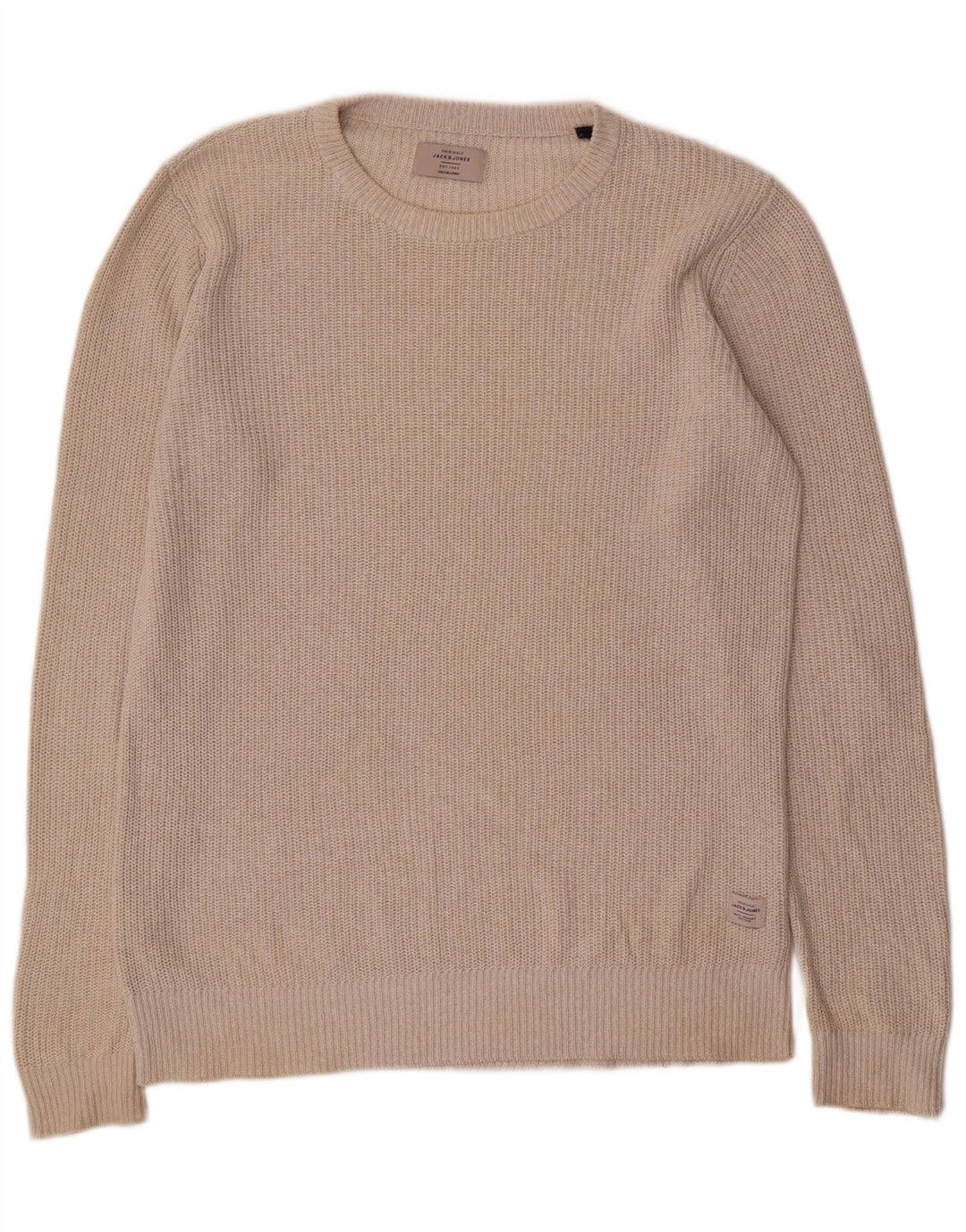 Jack & Jones Mens Boat Neck Jumper Sweater Large Beige Acrylic
