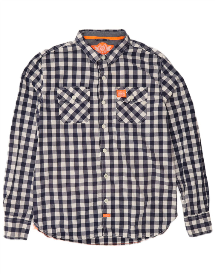 Superdry Mens Shirt 2XL Navy Blue Gingham Cotton