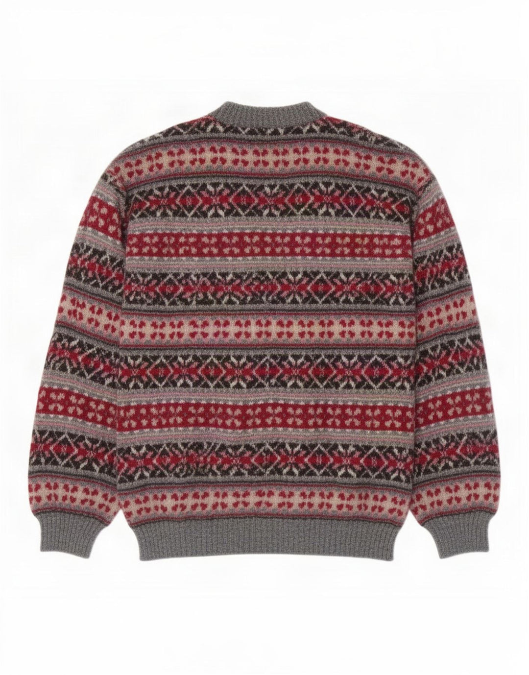 Vintage Mens Crew Neck Jumper Sweater Large Grey Fair Isle
