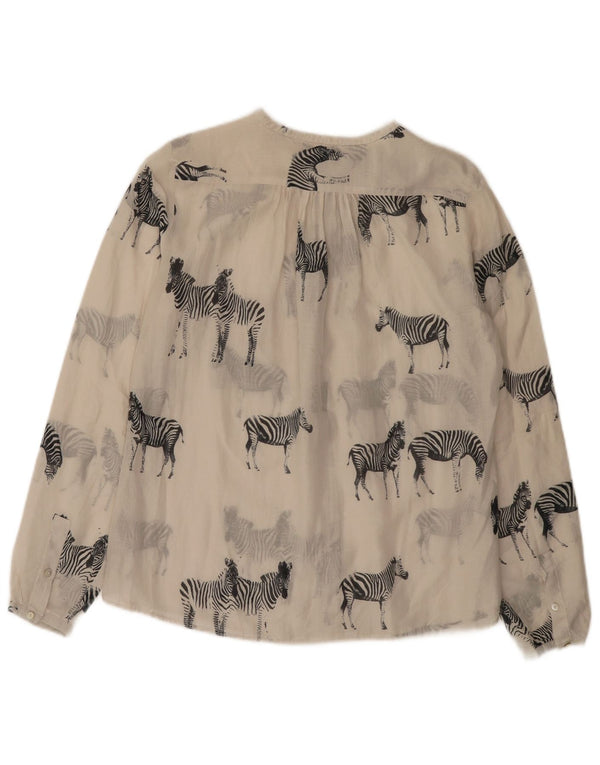 ZARA Womens Oversized Shirt Blouse UK 10 Small Off White Animal Print