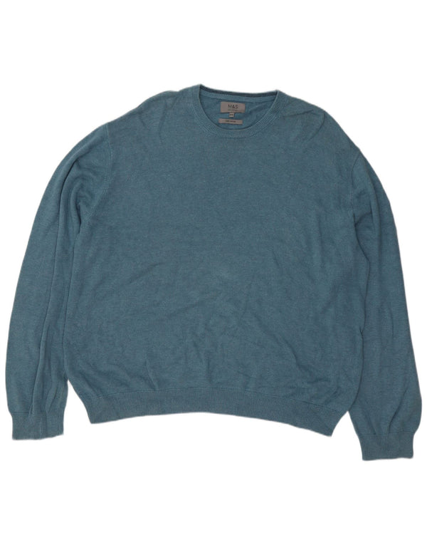 Marks & Spencer Mens Crew Neck Jumper Sweater 3XL Blue Cotton