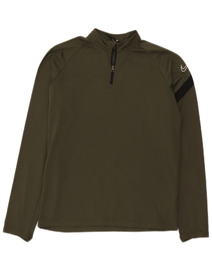Nike Boys Zip Neck Pullover Tracksuit Top 13-14 Years XL Khaki Colourblock