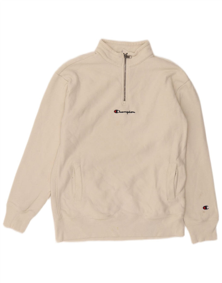 Champion Mens Zip Neck Sweatshirt Jumper Small White