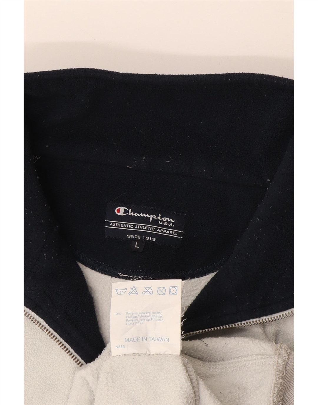 Champion Mens Zip Neck Fleece Jumper Large Navy Blue Colourblock Polyester