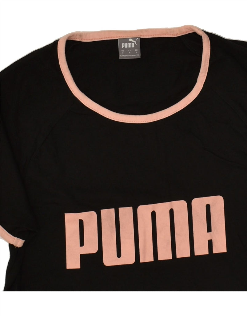 PUMA Womens Graphic T-Shirt Top UK 10 Small Black Cotton | Vintage Puma | Thrift | Second-Hand Puma | Used Clothing | Messina Hembry 