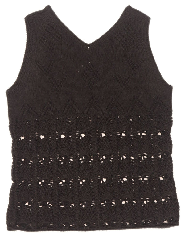 Vintage Womens Vest Tank Top UK 12 Medium Black