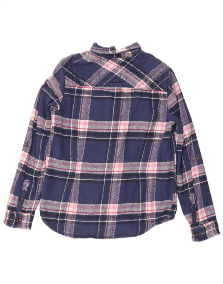 SUPERDRY Womens Flannel Shirt UK 14 Medium Navy Blue Check Cotton