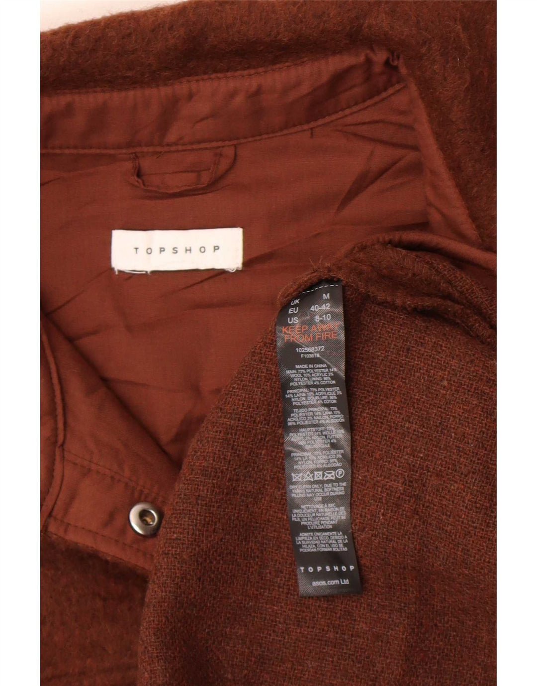 Topshop Womens Flannel Shirt UK 14 Medium Brown Polyester