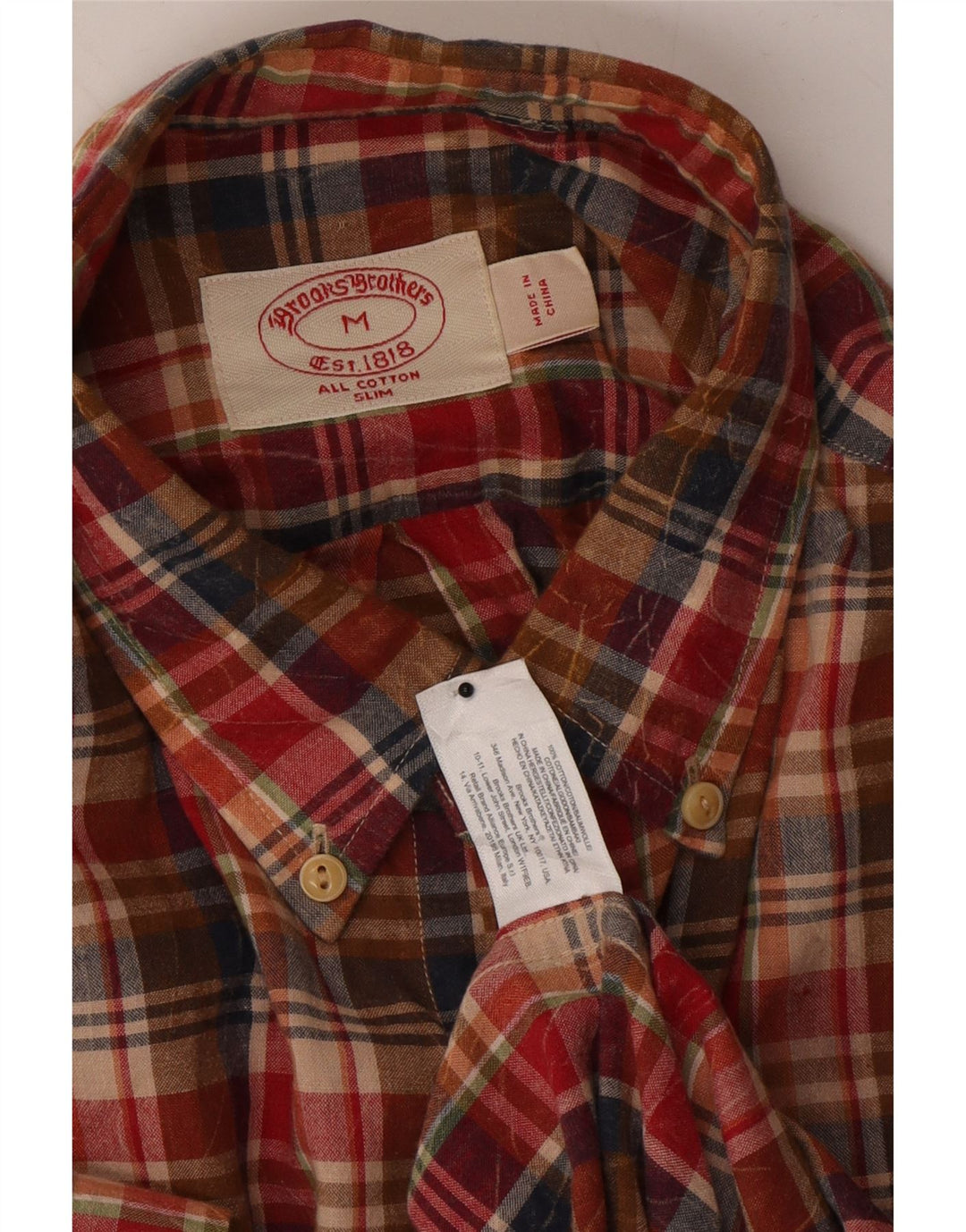 BROOKS BROTHERS Mens Slim Short Sleeve Shirt Medium Red Check Cotton Vintage Brooks Brothers and Second-Hand Brooks Brothers from Messina Hembry 