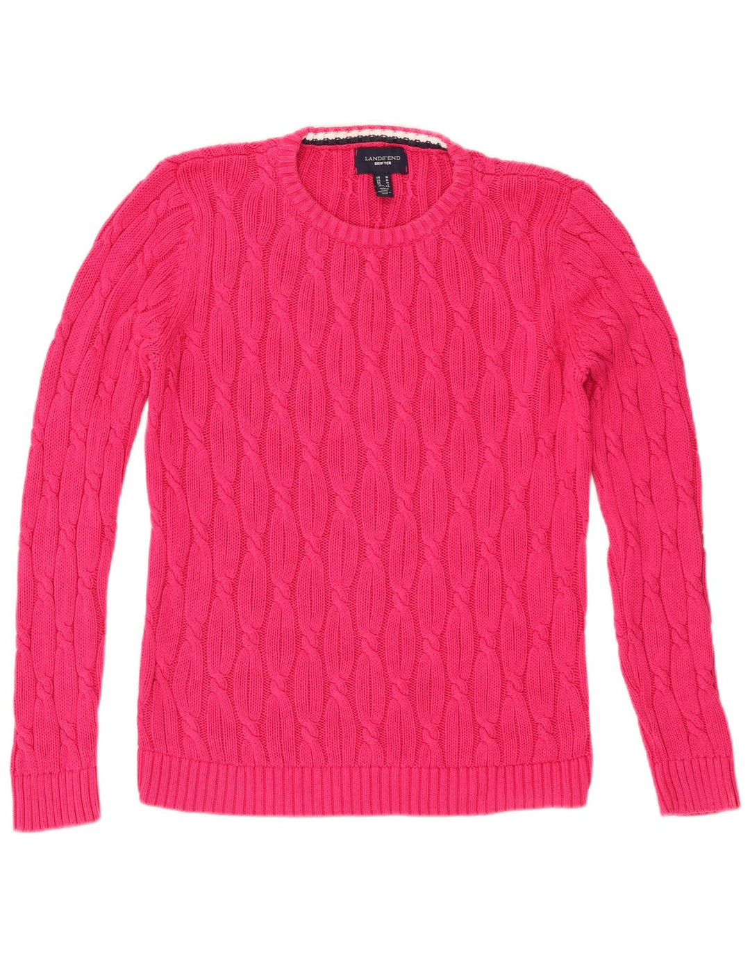 Lands End Womens Crew Neck Jumper Sweater UK 14 Medium Pink Cotton