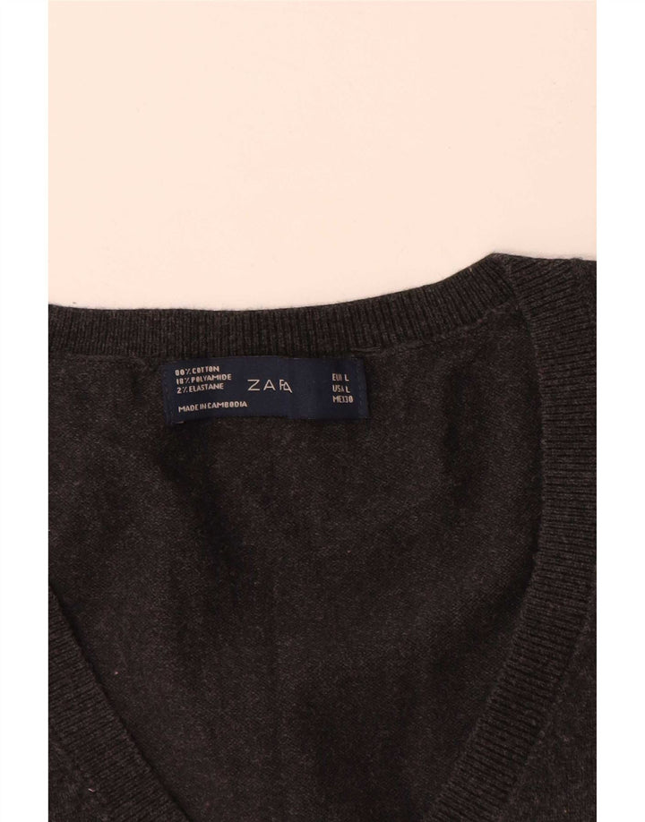 Zara Womens Vest Tank Top UK 14 Large Grey Cotton