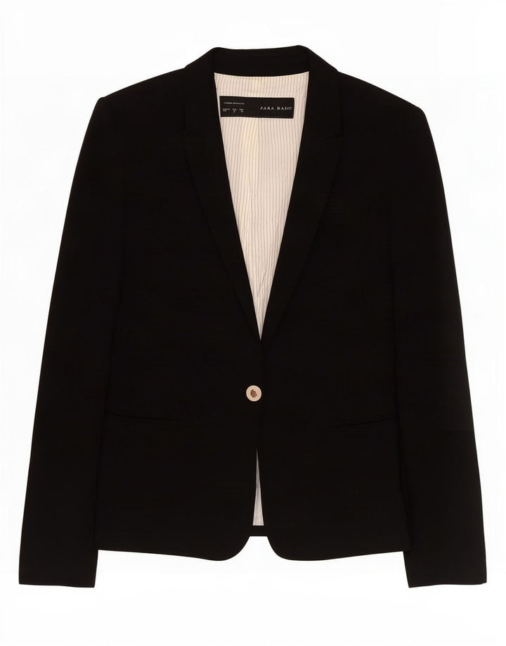 Zara Womens 1 Button Blazer Jacket UK 8 Small Black Acetate