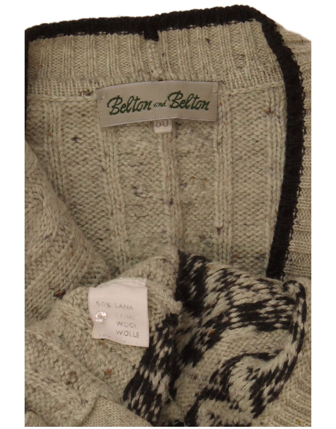 Vintage Mens Cardigan Sweater IT 50 Medium Grey Fair Isle Wool