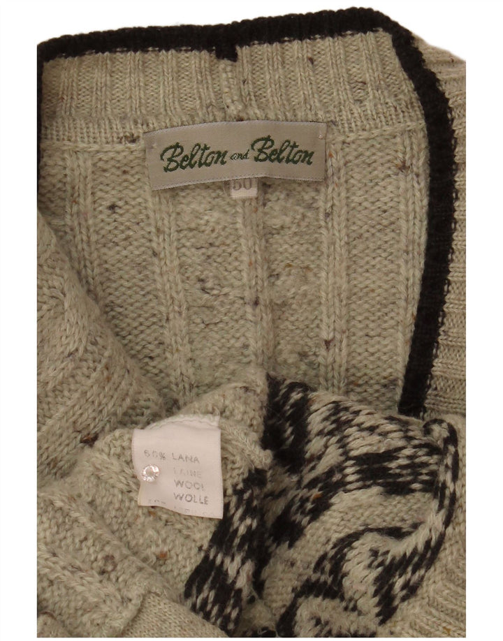 Vintage Mens Cardigan Sweater IT 50 Medium Grey Fair Isle Wool