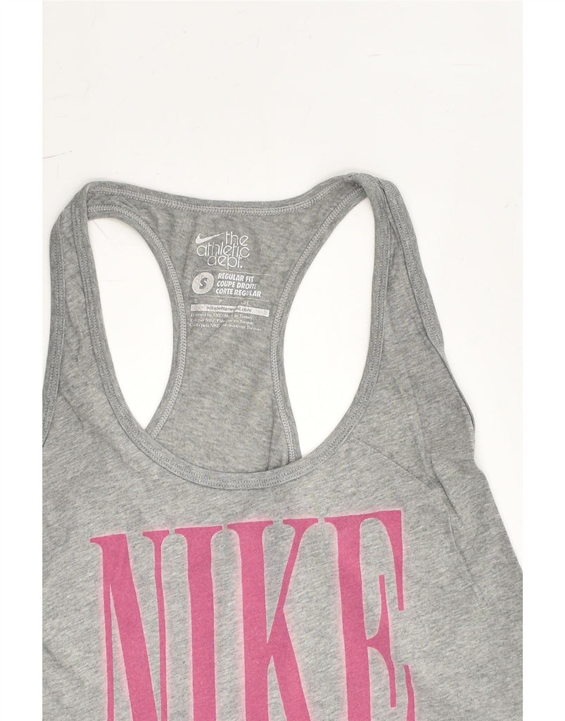 NIKE Womens Regular Fit Graphic Vest Top UK 8 Small Grey | Vintage Nike | Thrift | Second-Hand Nike | Used Clothing | Messina Hembry 