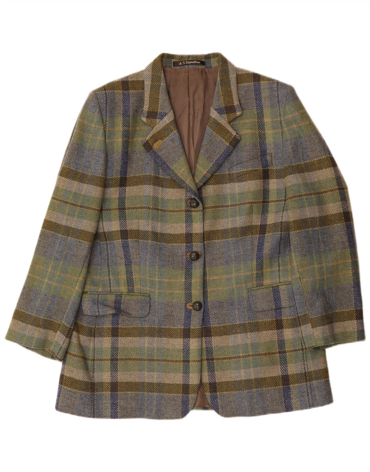 DAKS Womens 3 Button Blazer Jacket UK 14 Large Multicoloured Check Wool