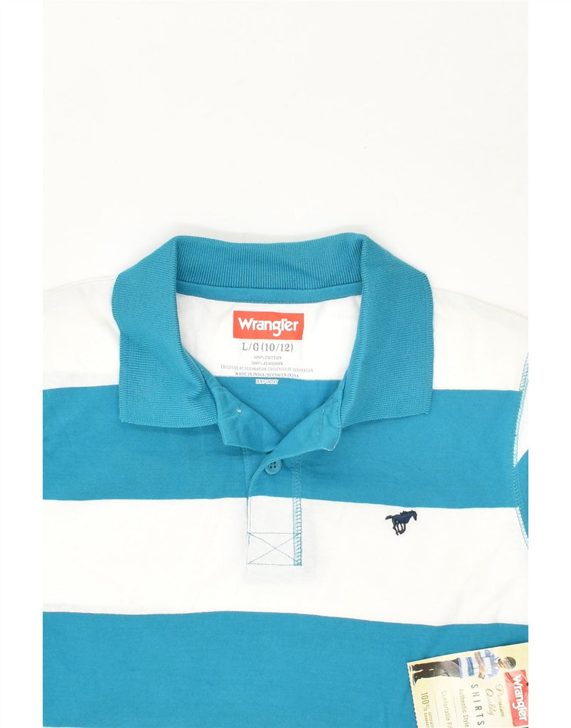 WRANGLER Boys Polo Shirt 10-11 Years Large  Blue Colourblock Cotton | Vintage Wrangler | Thrift | Second-Hand Wrangler | Used Clothing | Messina Hembry 