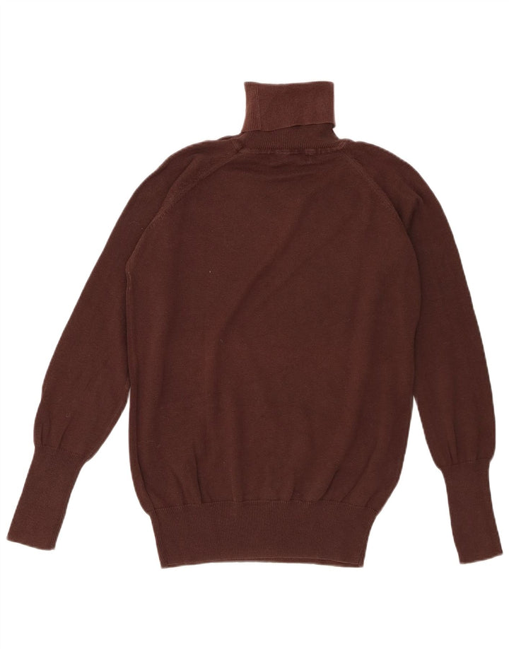 Zara Womens Roll Neck Jumper Sweater UK 14 Large Brown Argyle/Diamond