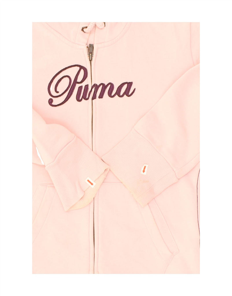 PUMA Womens Graphic Zip Hoodie Sweater UK 14 Large  Pink Cotton | Vintage Puma | Thrift | Second-Hand Puma | Used Clothing | Messina Hembry 