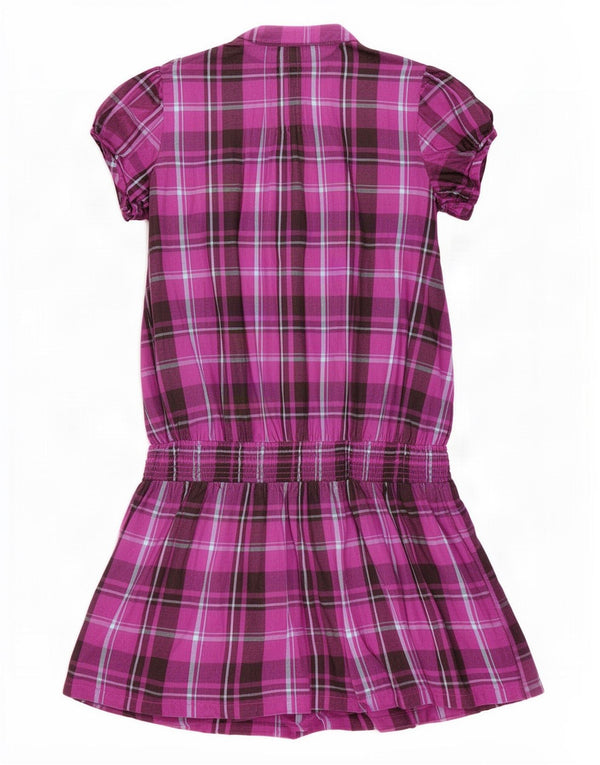 Benetton Girls Drop Waist Dress 10-11 Years XL Purple Check Cotton