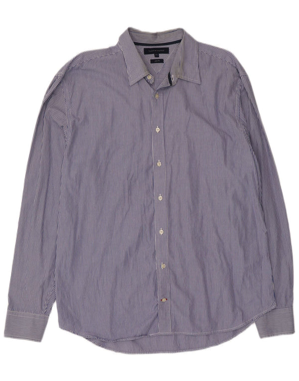 Tommy Hilfiger Mens Slim Fit Shirt 2XL Navy Blue Pinstripe Cotton