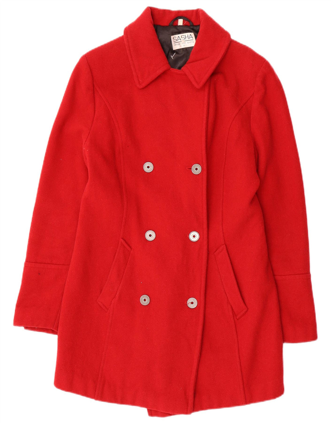SASHA Womens Double Breasted Coat UK 12 Medium  Red Wool