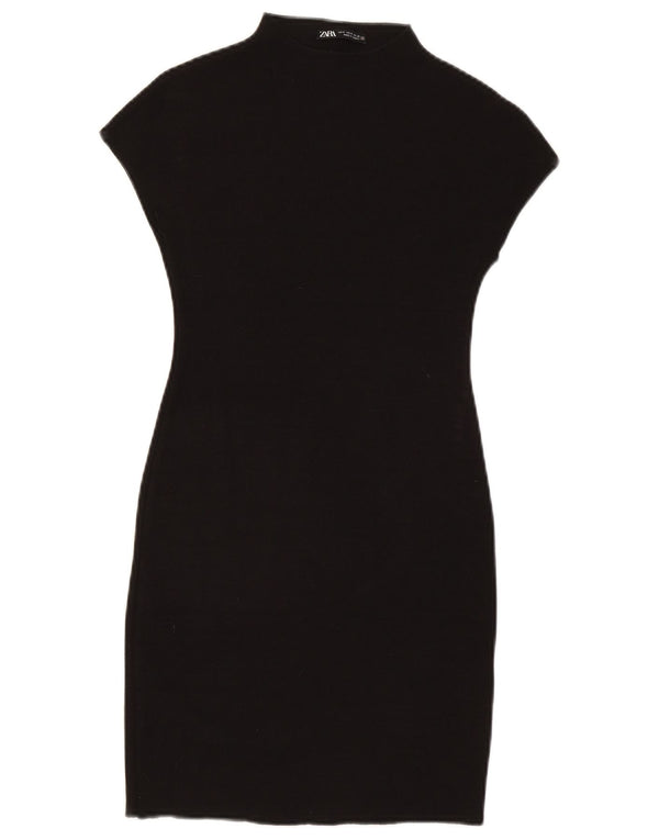 Zara Womens Short Sleeves Bodycon Dress UK 8 Small Black Viscose