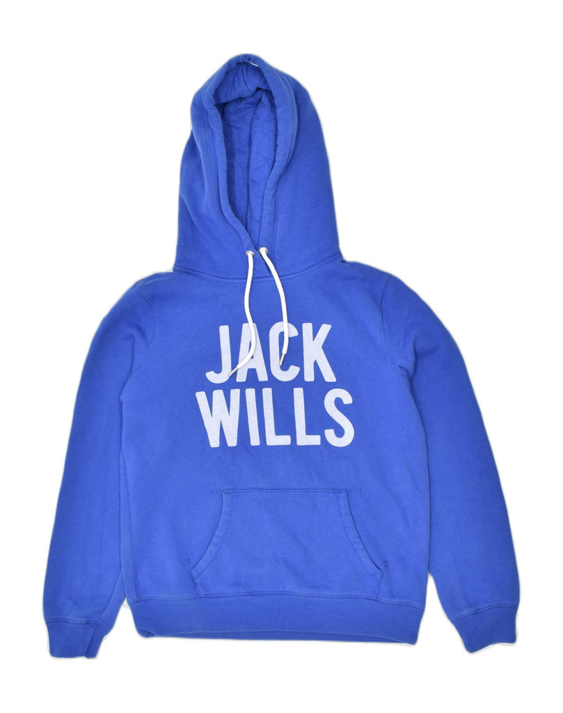 JACK WILLS Womens Graphic Hoodie Jumper UK 12 Medium Blue Cotton | Vintage | Thrift | Second-Hand | Used Clothing | Messina Hembry 