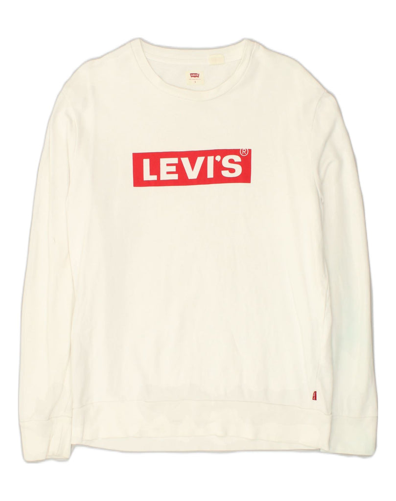 LEVI'S Mens Graphic Sweatshirt Jumper Small White Cotton | Vintage Levi's | Thrift | Second-Hand Levi's | Used Clothing | Messina Hembry 