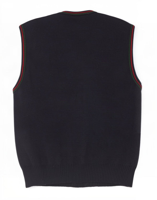 Vintage Mens Graphic Vest Tank Top Small Navy Blue Argyle/Diamond