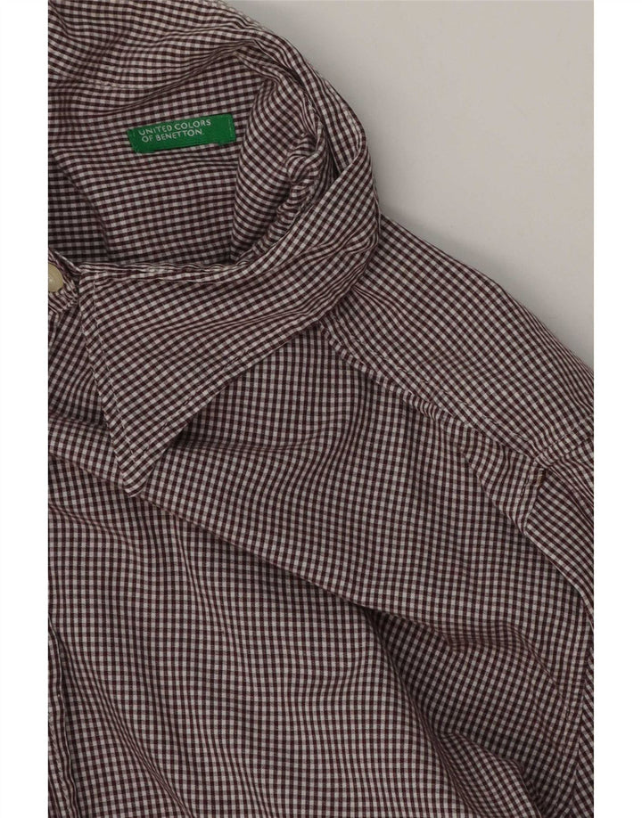 Benetton Womens Shirt UK 16 Large Brown Gingham