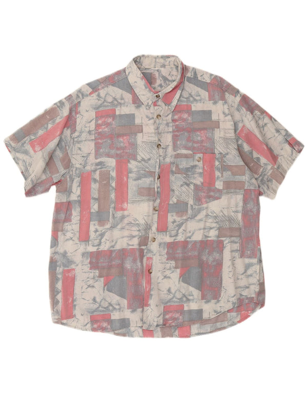Vintage Mens Abstract Pattern Short Sleeve Shirt XL Grey