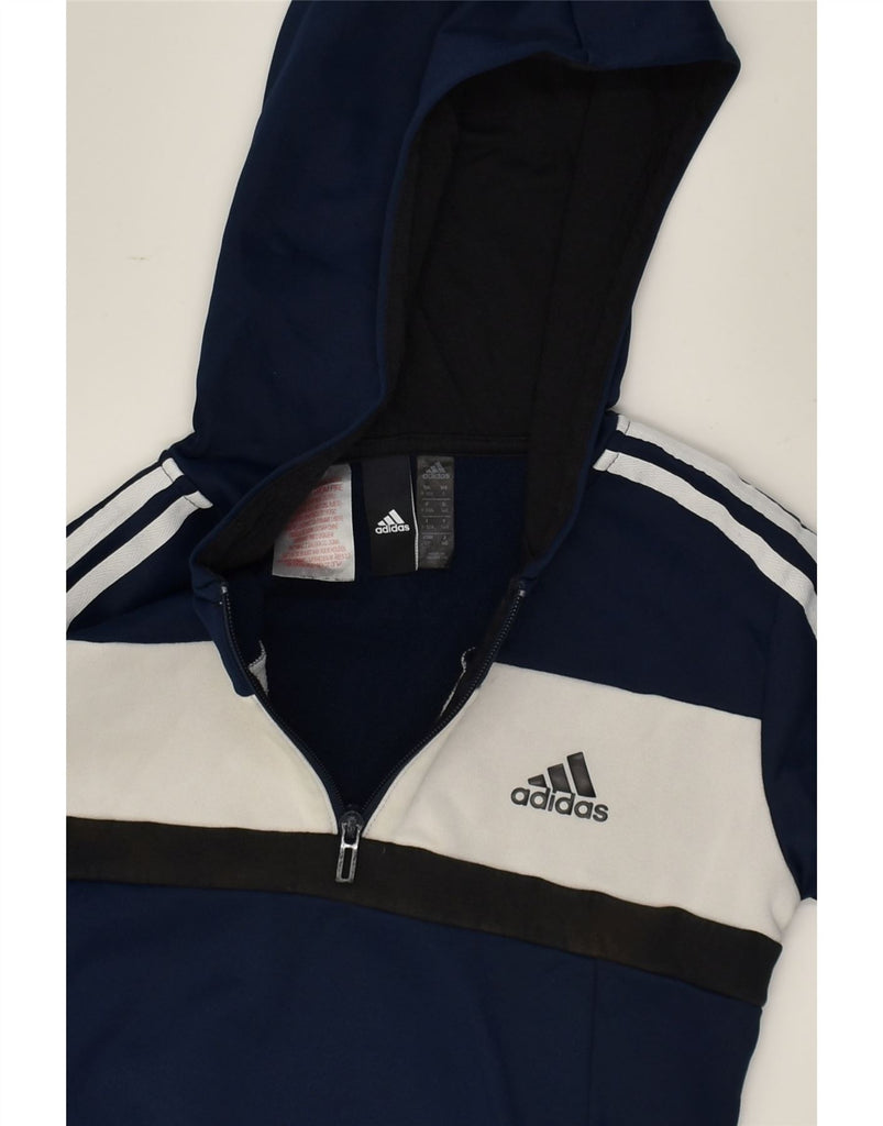 ADIDAS Boys Zip Neck Hoodie Jumper 9-10 Years Navy Blue Colourblock | Vintage Adidas | Thrift | Second-Hand Adidas | Used Clothing | Messina Hembry 